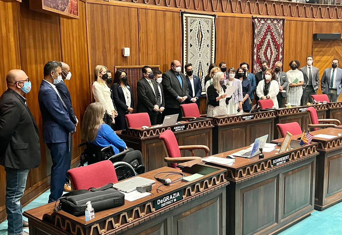 P2Hannley's tweet image. #AZHouse #Democrats stood as I commemorated the 2-year anniversary of Virginia's ratification of the #EqualRightsAmendment. That vote made VA the 38th &amp;amp; final state to ratify the #ERA. The ball is in your court, Congress. Put ERA in the Constitution. @AZHouseDems @AthenaSalman