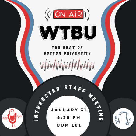 Get involved in student radio! Join WTBU, BU’s student-run radio station. Attend our Interested Staff Meeting on Monday, January 31 at 6:30 pm in COM 101 and fill out this interest form! docs.google.com/forms/d/1hMxMv…