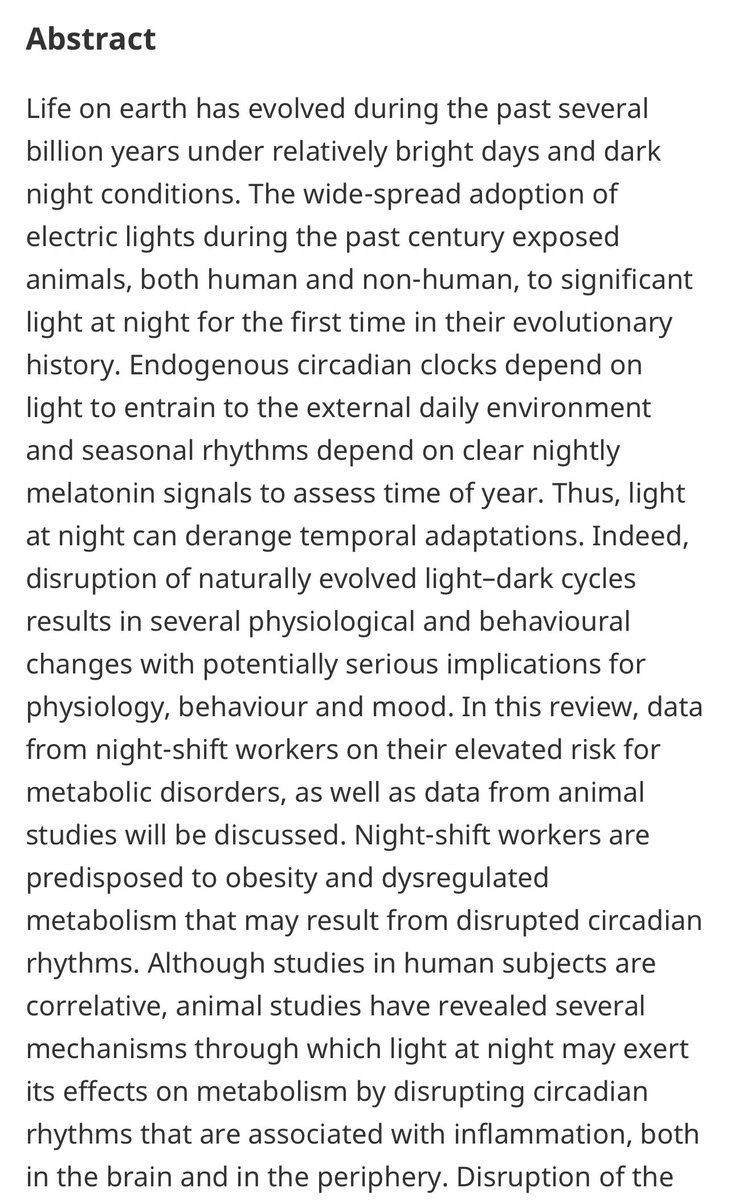 Dark matters: effects of light at night on metabolism  https://www.cambridge.org/core/journals/proceedings-of-the-nutrition-society/article/dark-matters-effects-of-light-at-night-on-metabolism/912C3E5142E0338FF88B7039EA8FDF8F