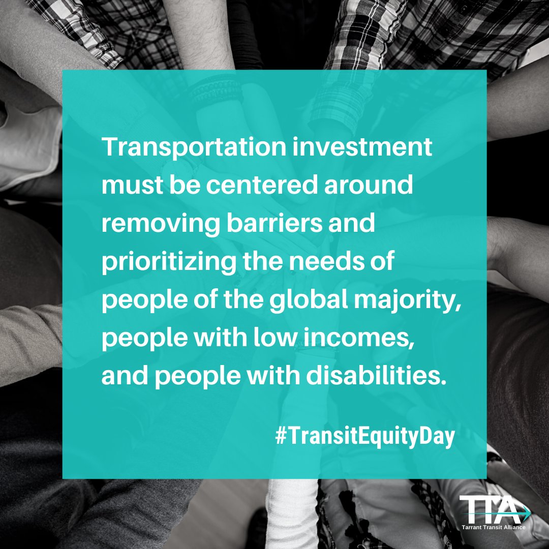 TarrantTransit's tweet photo. The countdown for National Transit Equity Day on Friday, February 4 has begun! Transit Equity Day symbolizes the importance of equal access to transit for ALL people.
#TransitEquityDay #PublicTransit #Transit #RosaParks #CivilRights #TransitEquityPrinciples #Equitable https://t.co/y6E3a1DL0y