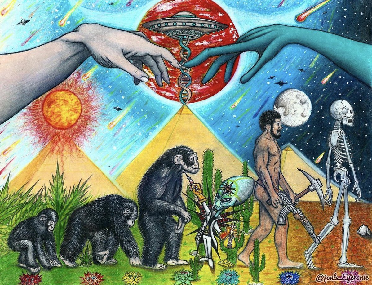 strangespectrum's tweet photo. If we share so much DNA with so many other animals why are we so different than everything else on the planet?

New episode coming next week.

Art by @jonb_eyeronic 
•
•
•
•
•
#dna #humangenomeproject #panspermia #aliens #geneticengineering #humanorigins #evolution https://t.co/HFv5VUpELp