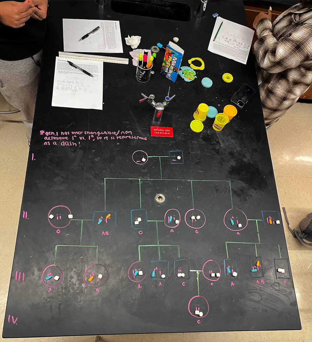 torchianator's tweet image. Modeling out and analyzing different inheritance patterns in pedigrees. Great creativity, AP Bio! #GoKnights #KnightScience #APBio @FazioSally