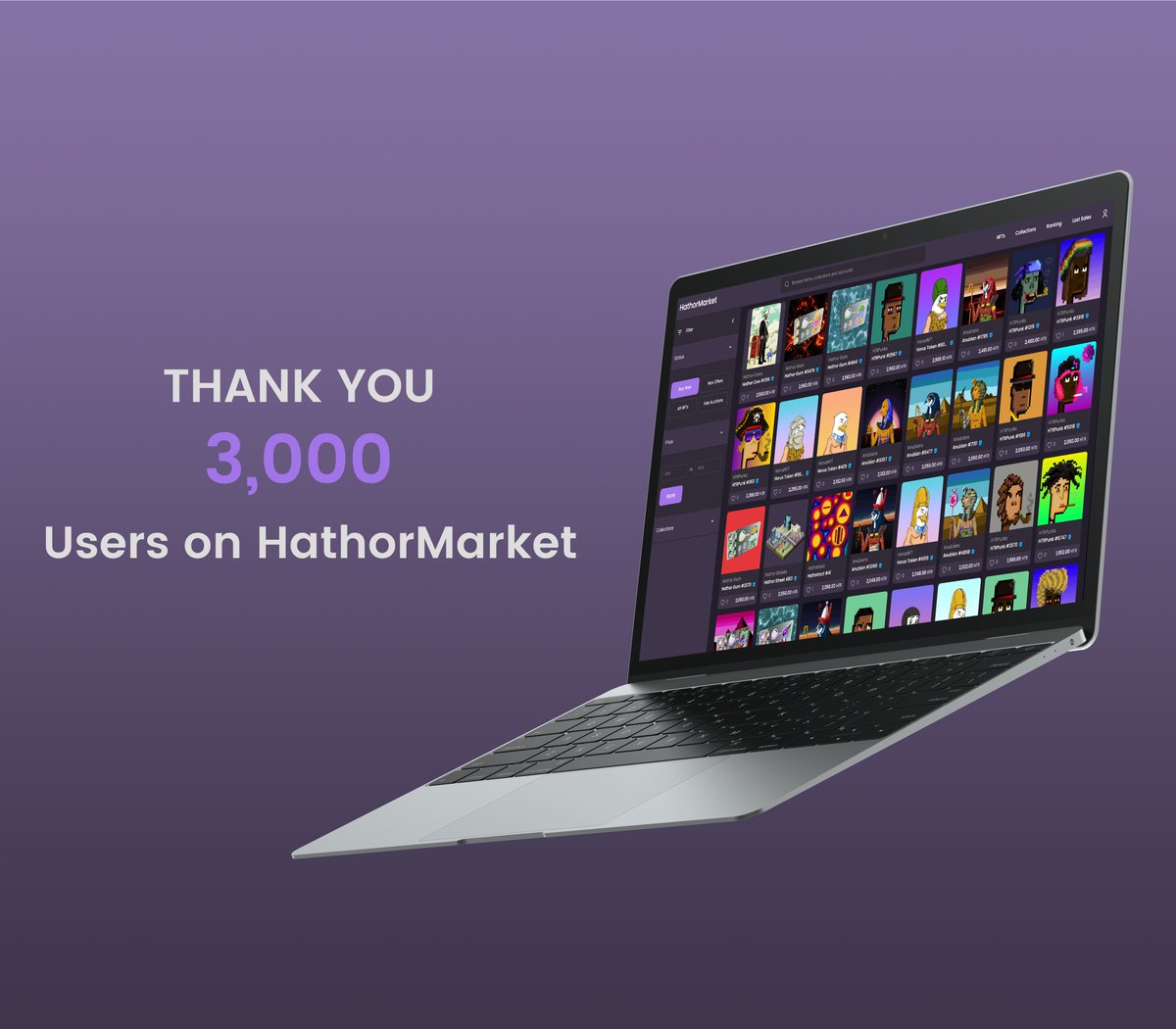 💥3,000 USERS ON OUR MARKETPLACE 💥

We can't tell you enough, thank you 💜
And also more than 3000 nfts listed 👀

Remember, this is our project 🤝

#HTR #NFT
