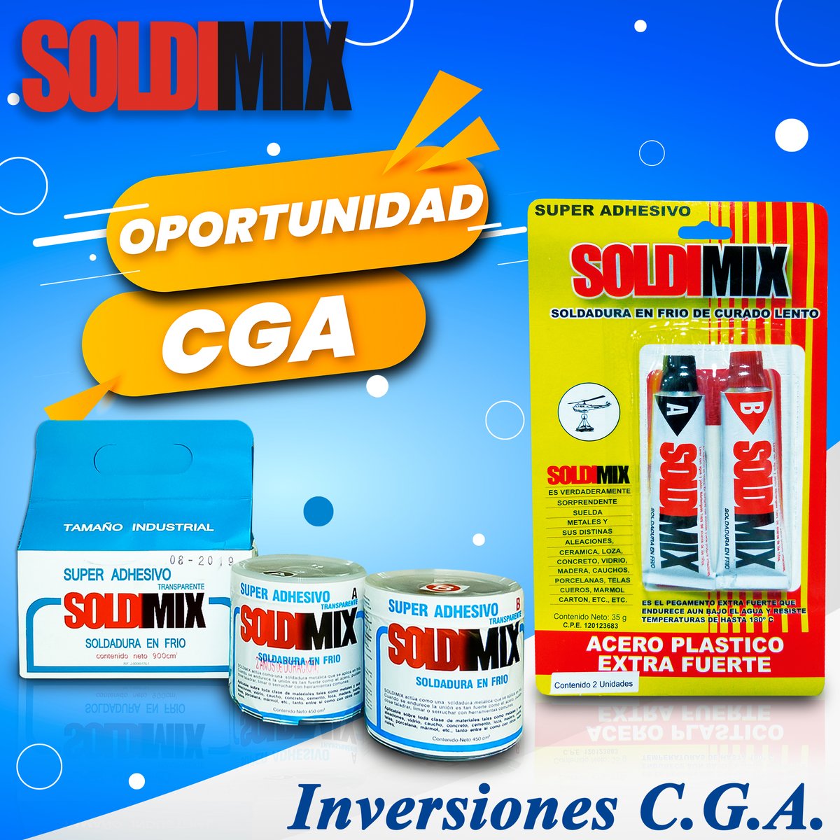 Sorprende a tus clientes con los productos de la mejor calidad

Consulta a nuestros asesores y no te pierdas esta OPORTUNIDAD C.G.A de la soldadura en frío #Soldimix en sus dos presentaciones.

¡Solicita tu pedido con nosotros!

#Soldimix #soldar #soldadura #ferreteria