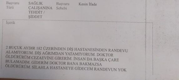 DisKamu's tweet photo. HekimlereBAKANyok
Örneğin bu tehdite ne yapıldı? Buna suç duyurusunda bulunmayarak görevini ihmal eden idari birimlere ne yapıldı?
@saglikbakanligi @sbkhgm https://t.co/vYcMSd3z9E