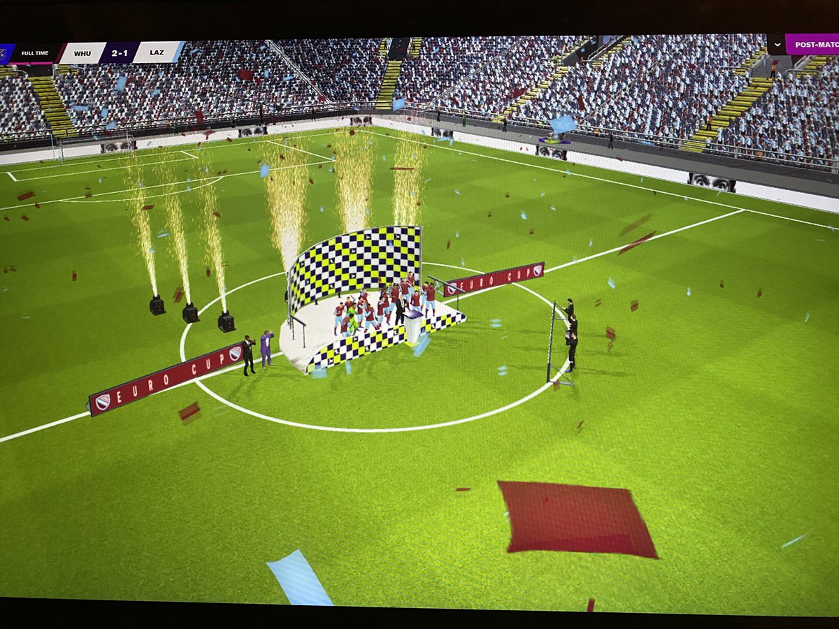 BigCheeseFM's tweet image. The finest sight in any FM save, the first big trophy! West Ham win the Europa League and prevent 4th placed Arsenal from entering next seasons Champions League ⚒⚒ #COYI #FM22