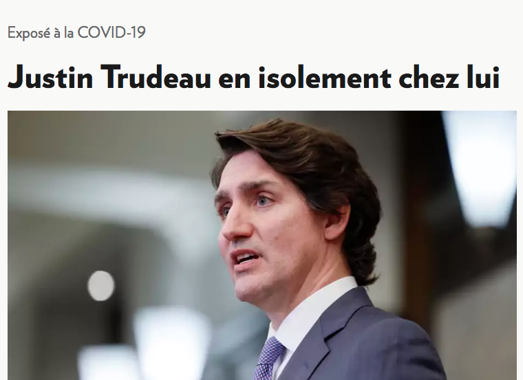Justin Trudeau a été obligé de  ̶s̶e̶ ̶p̶l̶a̶n̶q̶u̶e̶r̶ s'isoler au moment où les milliers de camionneurs arrivent à Ottawa, parce qu'il a attrapé un nouveau variant du Covid, le variant chocottes.
J'avais déjà pas beaucoup de respect pour le mec.
Là on est dans le profond mépris
