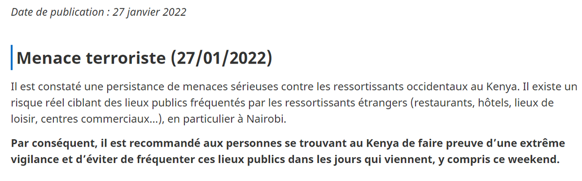 IntelAfrica's tweet photo. Kenya: French &amp; Netherlands Embassies in Nairobi issue alert of a possible terror attack advising their citizens to avoid places where 'Westerners frequent the most' https://t.co/xyCtSdyrW6