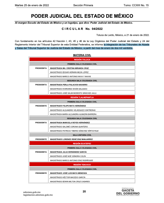 alcco_mx's tweet photo. Les compartimos la integración de los #Tribunales de #Alzada
y #Salas del #TribunalSuperiordeJusticia del #EstadodeMéxico, a partir del mes de enero de dos mil veintidós.
https://t.co/WyP4cNVfZF https://t.co/jvgxQUvtaR