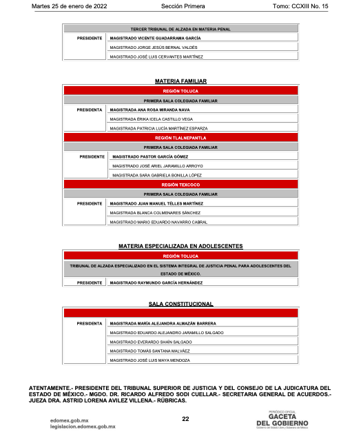 alcco_mx's tweet photo. Les compartimos la integración de los #Tribunales de #Alzada
y #Salas del #TribunalSuperiordeJusticia del #EstadodeMéxico, a partir del mes de enero de dos mil veintidós.
https://t.co/WyP4cNVfZF https://t.co/jvgxQUvtaR