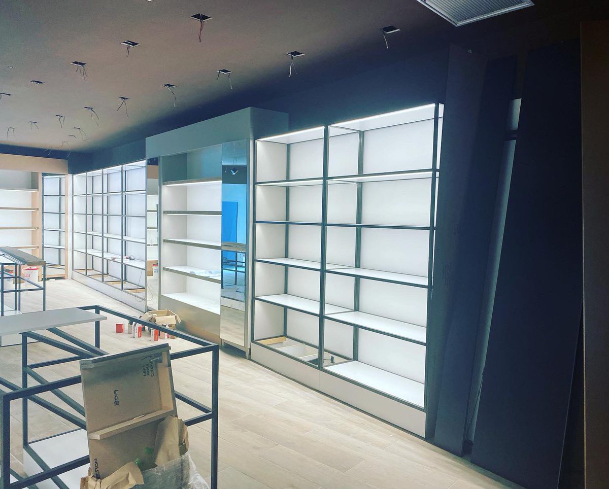 M3contracts's tweet image. Some progress shots from our Nigeria project. You read right.... manufactured on the Wirral and exported to our clients partner in Lagos, Nigeria. All perimeter &amp;amp; mid floor fixtures inc our new metal illuminated shelving system.  #shopfitting  #shopfitters #retailfitout #fitout