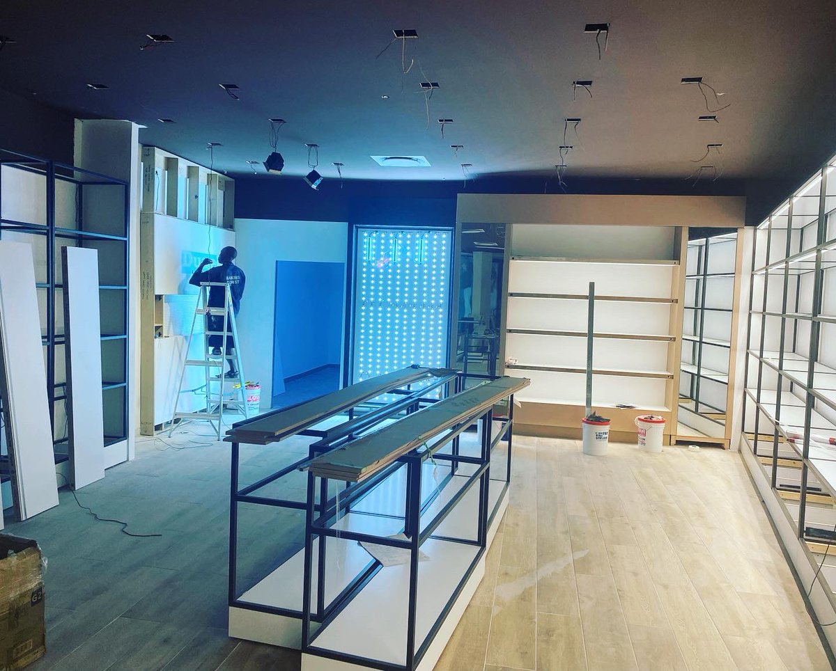 M3contracts's tweet image. Some progress shots from our Nigeria project. You read right.... manufactured on the Wirral and exported to our clients partner in Lagos, Nigeria. All perimeter &amp;amp; mid floor fixtures inc our new metal illuminated shelving system.  #shopfitting  #shopfitters #retailfitout #fitout