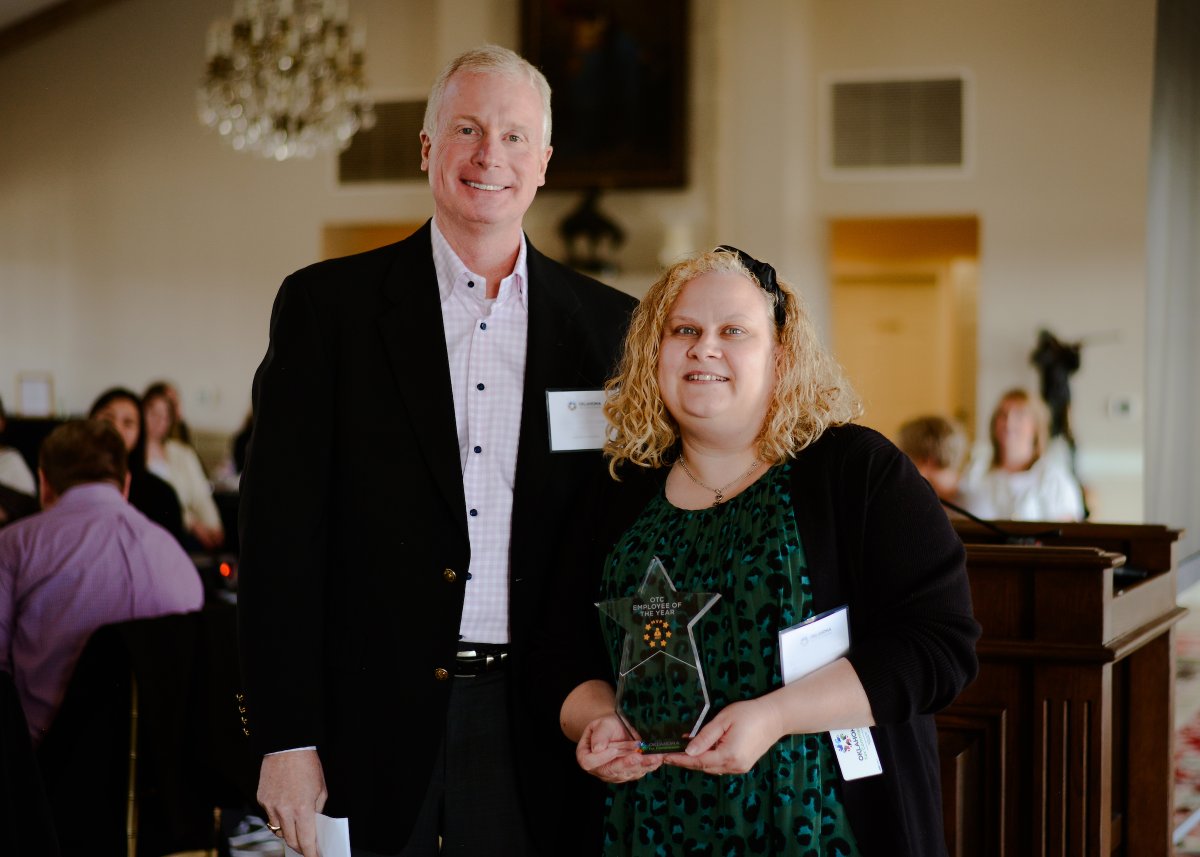 oktaxcommission's tweet photo. Today we held our second annual ALL-STAR luncheon to recognize some of the OTC's most outstanding employees in 2021. We awarded the MVP achievement to Tralynn, and the Pacesetter achievement was awarded to Nichole. Congrats to all! https://t.co/xxRplnSm8E