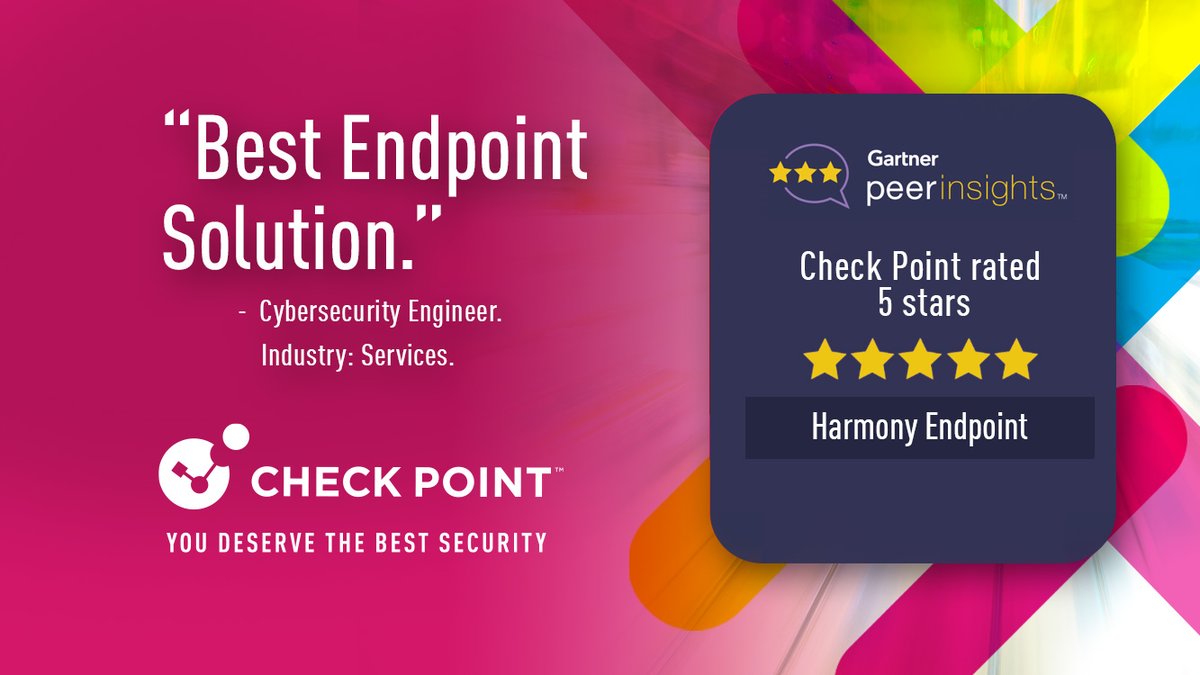 CheckPointSW's tweet image. One customer calls Harmony #Endpoint the "best endpoint solution." What are others saying? Check out these 5-star @Gartner_inc reviews: gtnr.it/3u7J0xw #cybersecurity