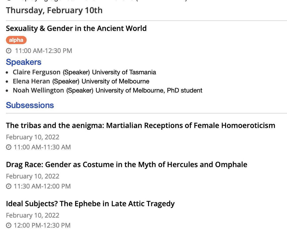 ASCS (@ascs1966) on Twitter photo ASCS 43 conference
Online Feb. 8-11, 2022
For registration until Feb. 1st and more info.
whova.com/web/ascs_20220…
Sexuality & Gender in the Ancient World
#ASCS2022 <a href="/res_australes/">Res_Australes: Ancient World Studies, Australasia</a> <a href="/WomenAncient/">Australasian Women in Ancient World Studies</a> <a href="/ClassicsUTAS/">UTAS Classics</a>
<a href="/UniMelb/">University of Melbourne</a> <a href="/SPQR_MQ/">Roman History at Macquarie University</a> ASCS 43 conference
Online Feb. 8-11, 2022
For registration until Feb. 1st and more info.
whova.com/web/ascs_20220…
Sexuality & Gender in the Ancient World
#ASCS2022 <a href="/res_australes/">Res_Australes: Ancient World Studies, Australasia</a> <a href="/WomenAncient/">Australasian Women in Ancient World Studies</a> <a href="/ClassicsUTAS/">UTAS Classics</a>
<a href="/UniMelb/">University of Melbourne</a> <a href="/SPQR_MQ/">Roman History at Macquarie University</a>