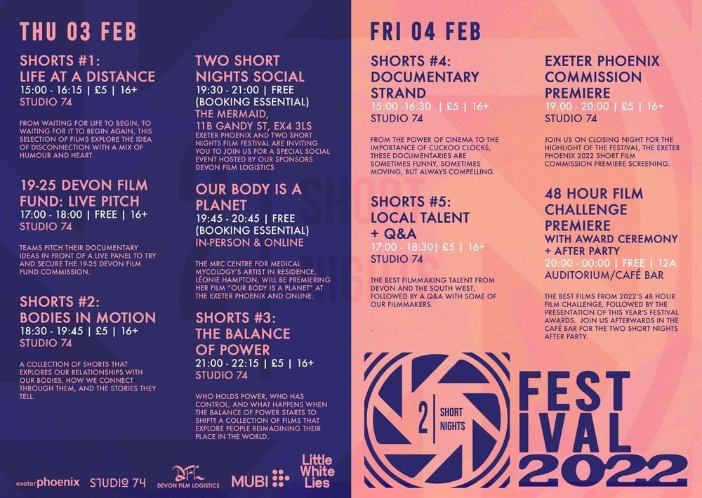 #TwoShortNights returns to <a href="/exeter_phoenix/">Exeter Phoenix</a> next week &amp; it's your chance to immerse in some of the finest #indiefilm goodness for independent filmmakers and film enthusiasts alike! Head over for more: exeterphoenix.org.uk/genre/two-shor… <a href="/DandCFilm/">D&CFilm</a> <a href="/Devon_Hour/">#DevonHour</a> @Exeter_Hour 📽️