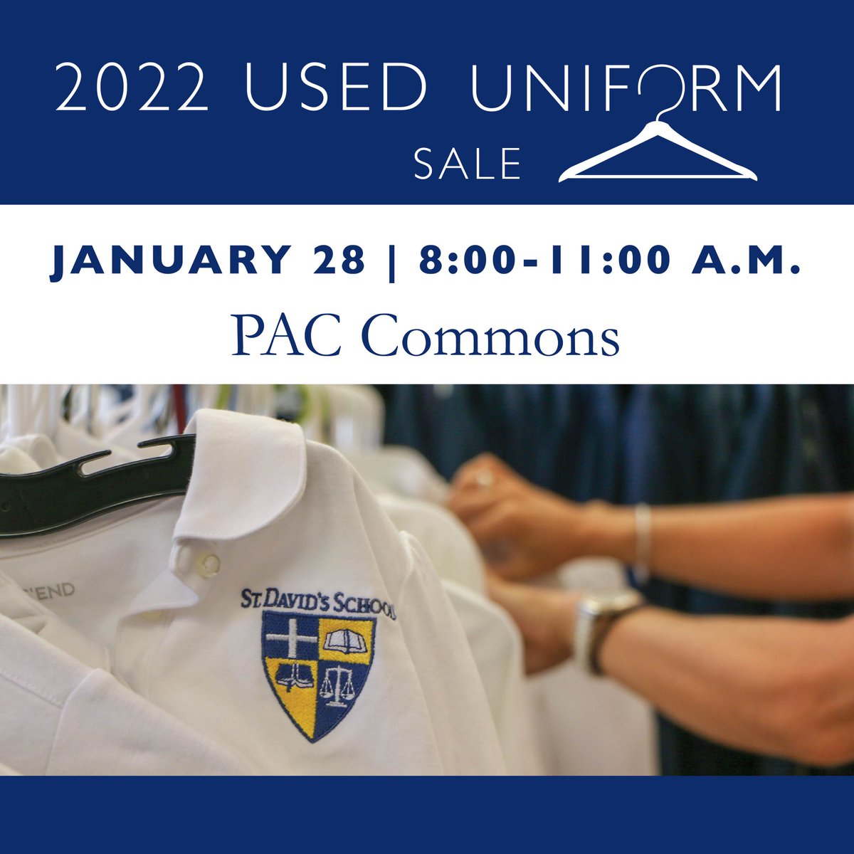 Don’t forget! The Used Uniform Sale is tomorrow 8:00-11:00 a.m. in the PAC Commons. #sdsw
