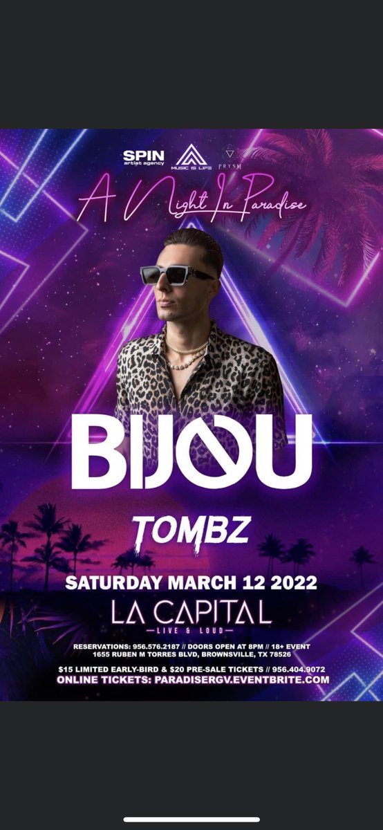 A night in paradise! 
RT/ follow for a chance to win 2 tickets! <a href="/RGVEDMFamily_/">RGV EDM Family</a> <a href="/TexasEDMFamily/">TEXAS EDM FAMILY</a> don’t miss out!!