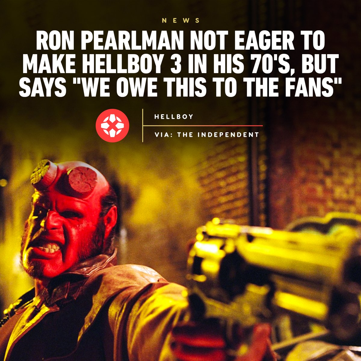 IGN's tweet photo. “Am I eager to do Hellboy 3? No, I’m 71 f**king years old. [But] we owe this to the fans and we should give it to them because it would be an epic conclusion. So Guillermo [del Toro], if you’re reading... get this f**king thing done.” - Ron Perlman https://t.co/QjMuqn4cVM https://t.co/CVOURn2eqv
