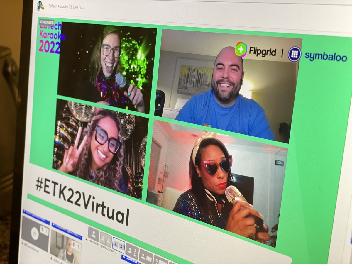 annkozma723's tweet photo. EdTech Karaoke '22 Live Finals! https://t.co/eKZdNoaPcs
@Flipgrid and @Symbaloo are kicking off the incredible #ETK22Virtual πΆ
The party has started!!!!π€π©π»βπ€πΆ https://t.co/iPll4iSl3C