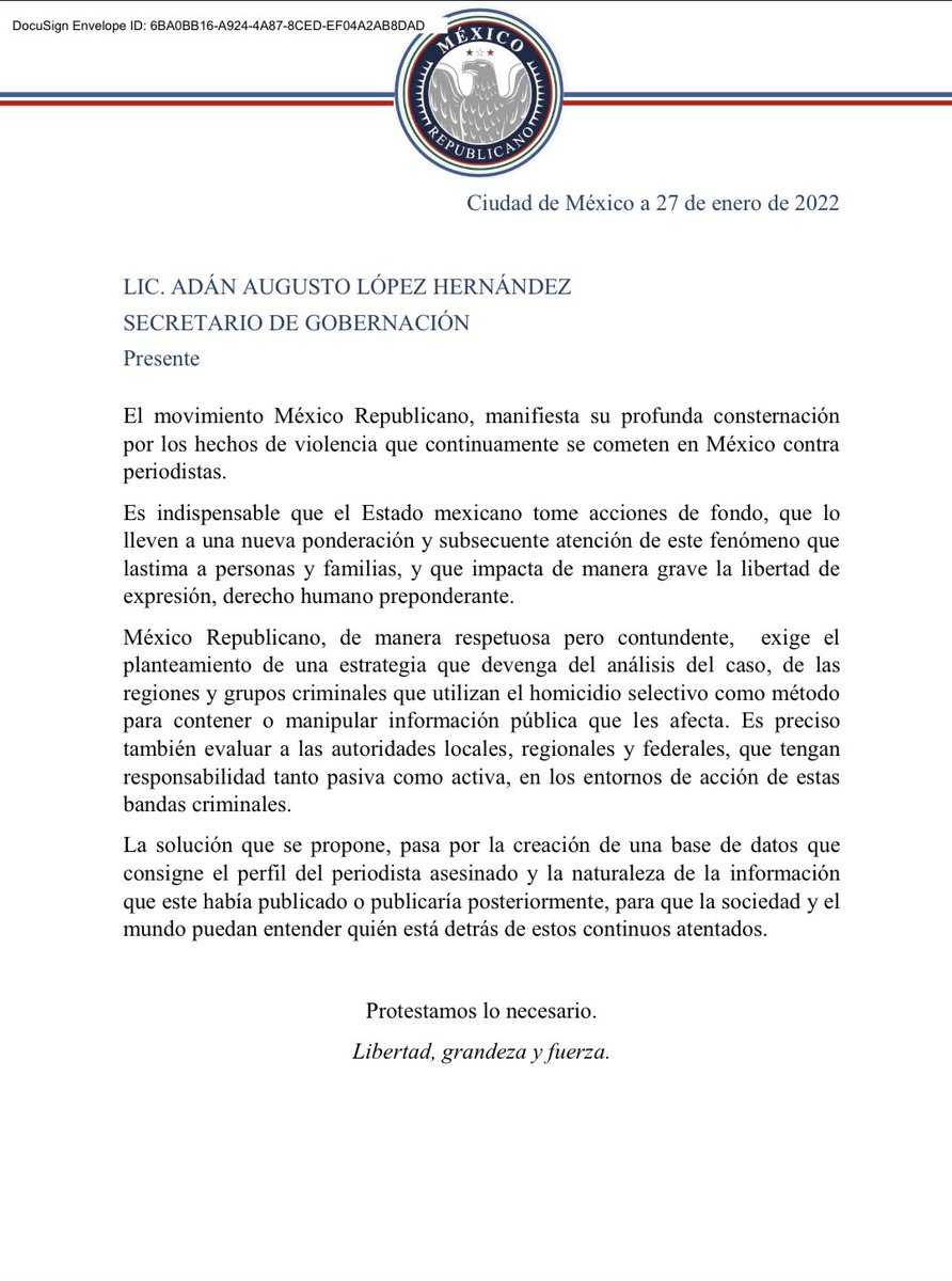 MexRepublicano's tweet photo. Las personas periodistas enriquecen la vida pública y contribuyen a opiniones informadas. Por tanto, tienen una función social importante que el Estado debe de proteger, además de gozar del inherente derecho a la vida, mismo que debe garantizarse.

Aquí nuestro posicionamiento: https://t.co/GHRUgg5UW2