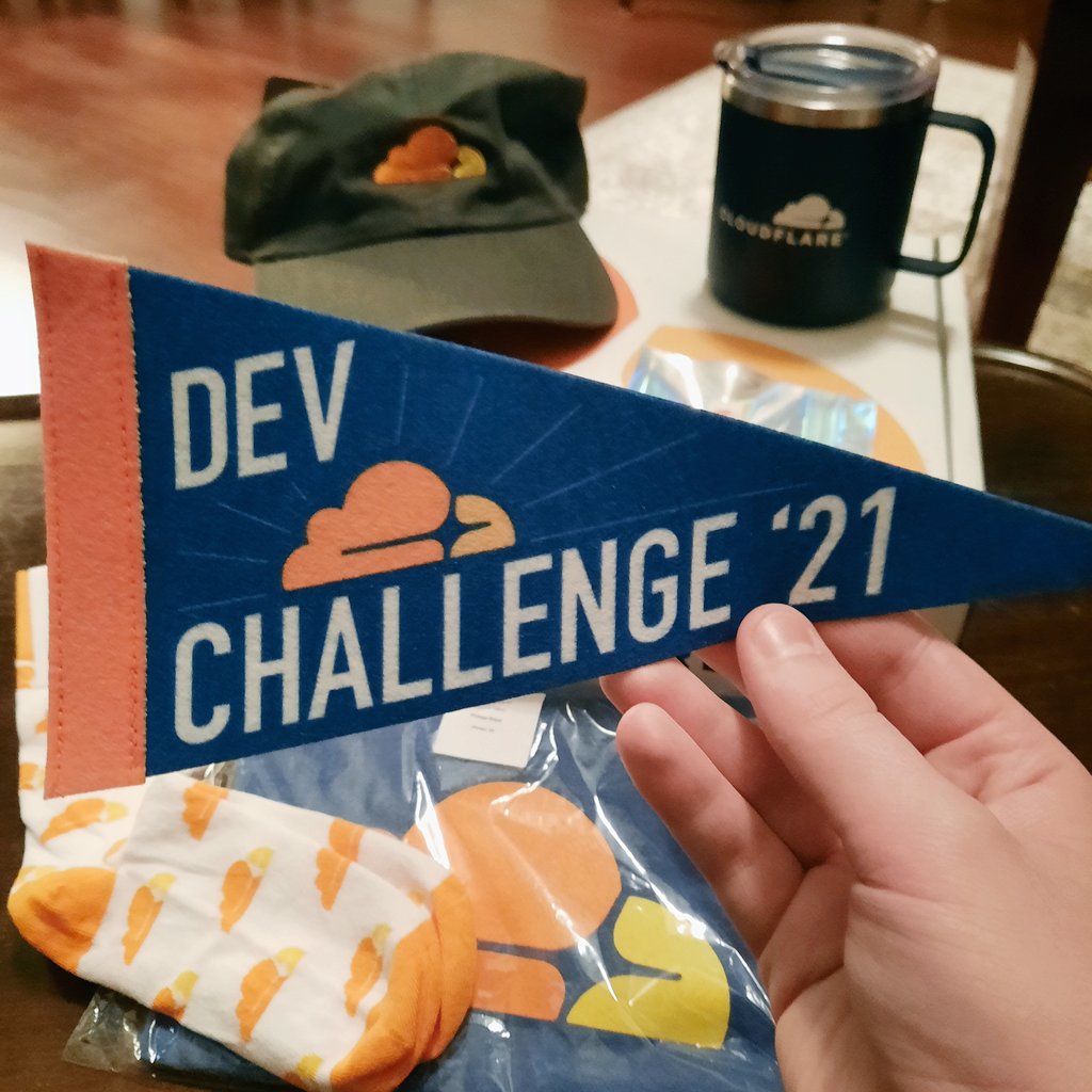 Thanks @Cloudflare for the swag! 👨‍💻☁️ 🖥 

@CloudflareDev #CloudflareDevChallenge2021 #webdevelopment #developer #Serverless #CloudflareWorkers #CloudflarePages #javascript