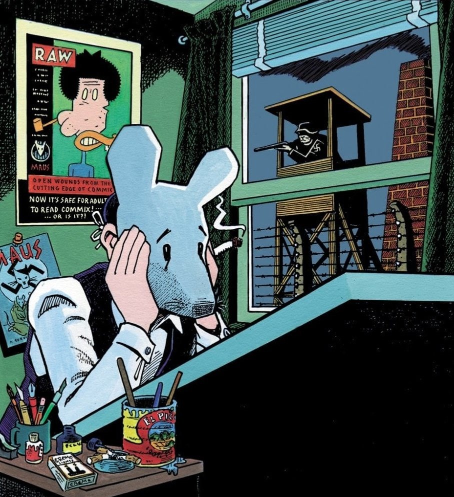 wanted to show y'all this panel Spiegelman made for his retrospective on Maus. every time I look at it, I see myself in the mask, and feel the whole corpus of the story flooding back in a fraction of a second that resolves in a blurry maelstrom of futures that never got to happen