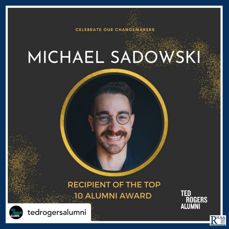 trhaa_tmu's tweet photo. Congratulations to Michael Sadowski who is the recipient of the Top 10 Alumni Award! He is a #HTMRyerson 2012 Alumnus and is the GM, Global PR & Communications at Intrepid Travel. Congrats Mikey! #RHAA #Ryerson https://t.co/ZIYnABSVit