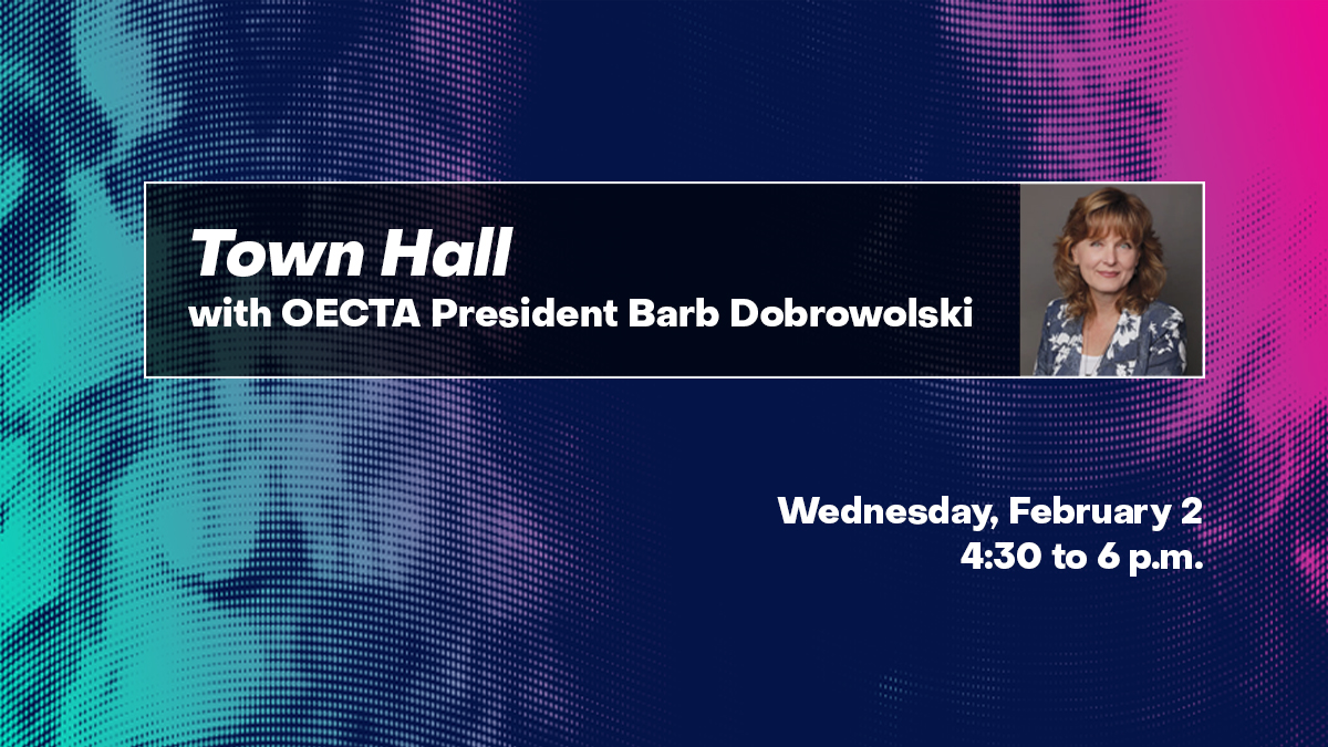 MEMBERS: Next week, <a href="/OECTAprez/">René Jansen in de Wal, OECTA President</a> will be hosting a town hall to address questions on a variety of topics.

Join us from 4:30 to 6 p.m. for an opportunity to ask YOUR questions.

Log into the Members' Area on catholicteachers.ca to register.