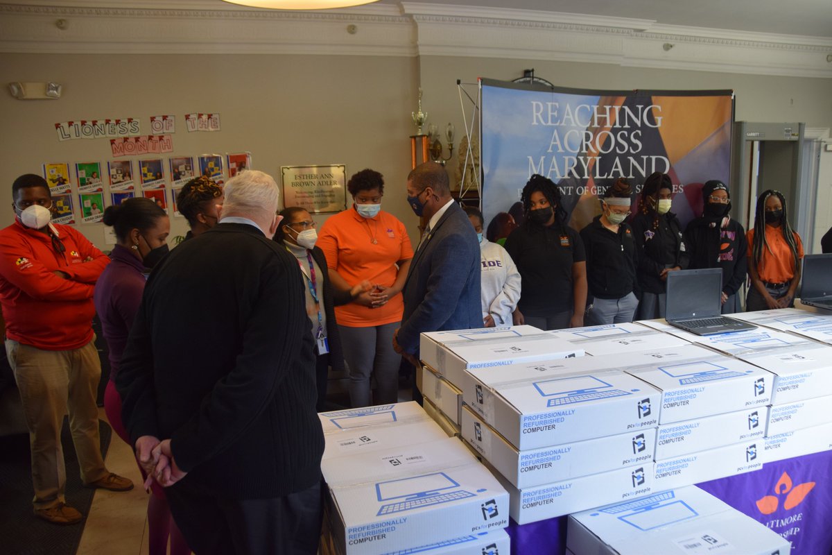 MDDGS's tweet photo. Today, Secretary Churchill announced that the Federal Surplus Property team, in partnership with @PCsforPeopleMD, distributed 100 laptops to @BLSYWgirls! #DoingGreatService Learn more: https://t.co/Sn02dMxzRz https://t.co/hOu9nuKSoP