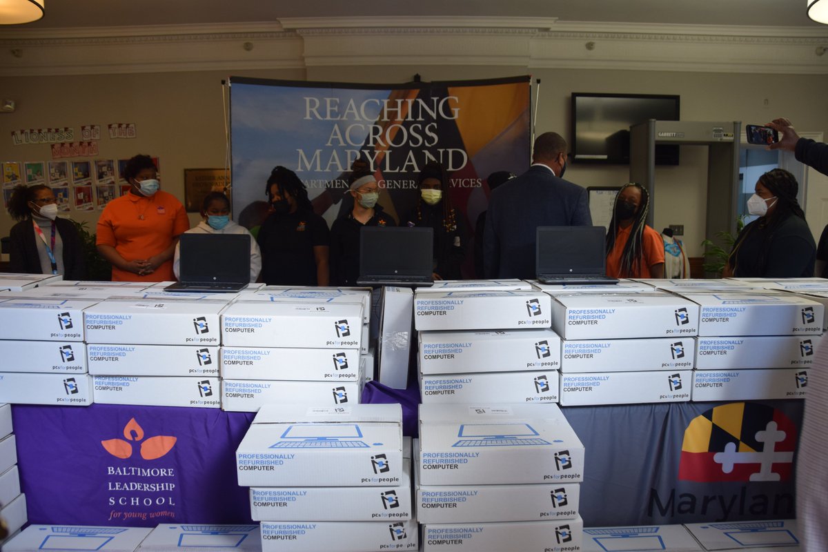MDDGS's tweet photo. Today, Secretary Churchill announced that the Federal Surplus Property team, in partnership with @PCsforPeopleMD, distributed 100 laptops to @BLSYWgirls! #DoingGreatService Learn more: https://t.co/Sn02dMxzRz https://t.co/hOu9nuKSoP