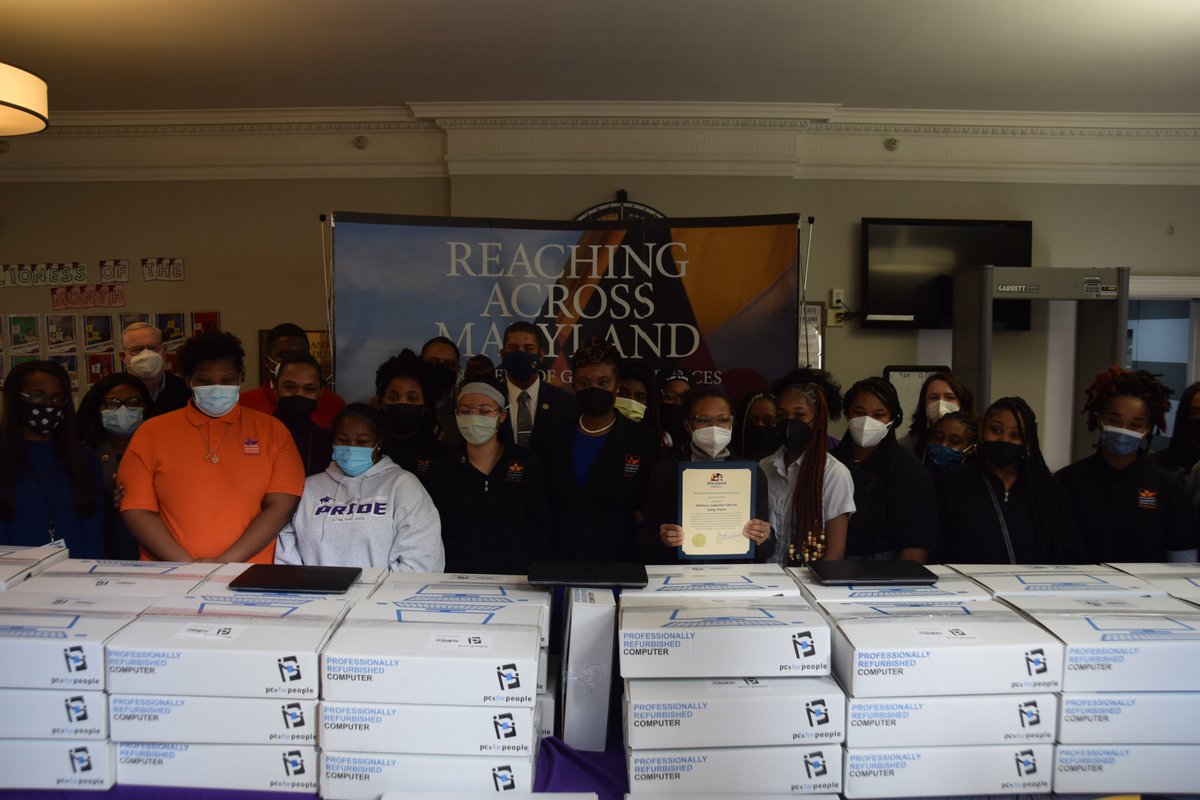 MDDGS's tweet photo. Today, Secretary Churchill announced that the Federal Surplus Property team, in partnership with @PCsforPeopleMD, distributed 100 laptops to @BLSYWgirls! #DoingGreatService Learn more: https://t.co/Sn02dMxzRz https://t.co/hOu9nuKSoP