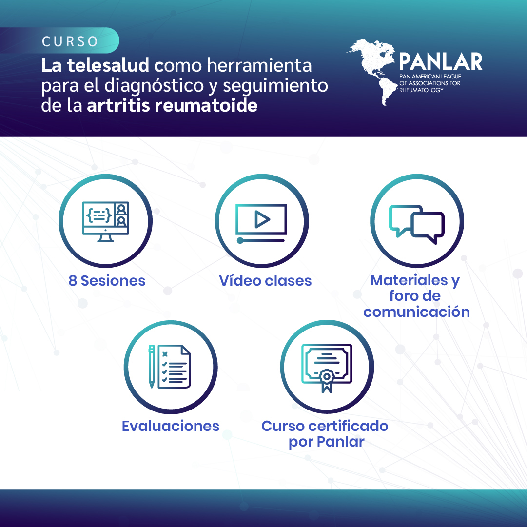 PanlarLeague's tweet image. Te invitamos a conocer el curso virtual: Telesalud como herramienta para el diagnóstico y seguimiento de la artritis reumatoide. Visita nuestro sitio web: bit.ly/CursoOnlineTel…