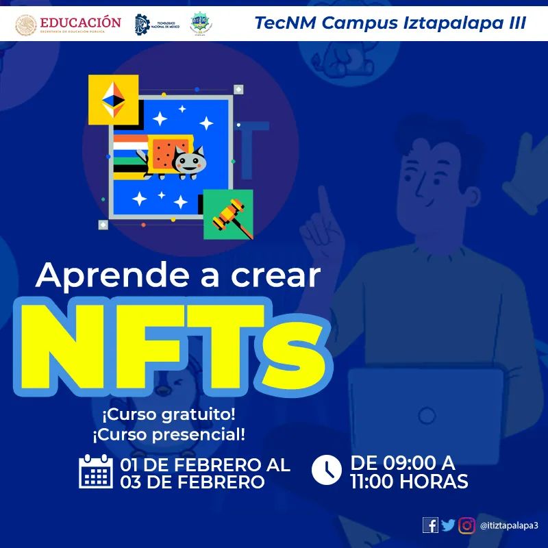 ITIztapalapa3's tweet photo. Conoce el potencial de los #NFT y cómo están impactando al mundo actualmente, como también a conocer e incursionar en las monedas digitales. 🤳

Trae tu computadora y smartphone, el curso es gratuito. 

#TecNM #NTF #metaverso #CursoNFT #criptomonedas #monedasdigitales https://t.co/lmHVp9fsVl