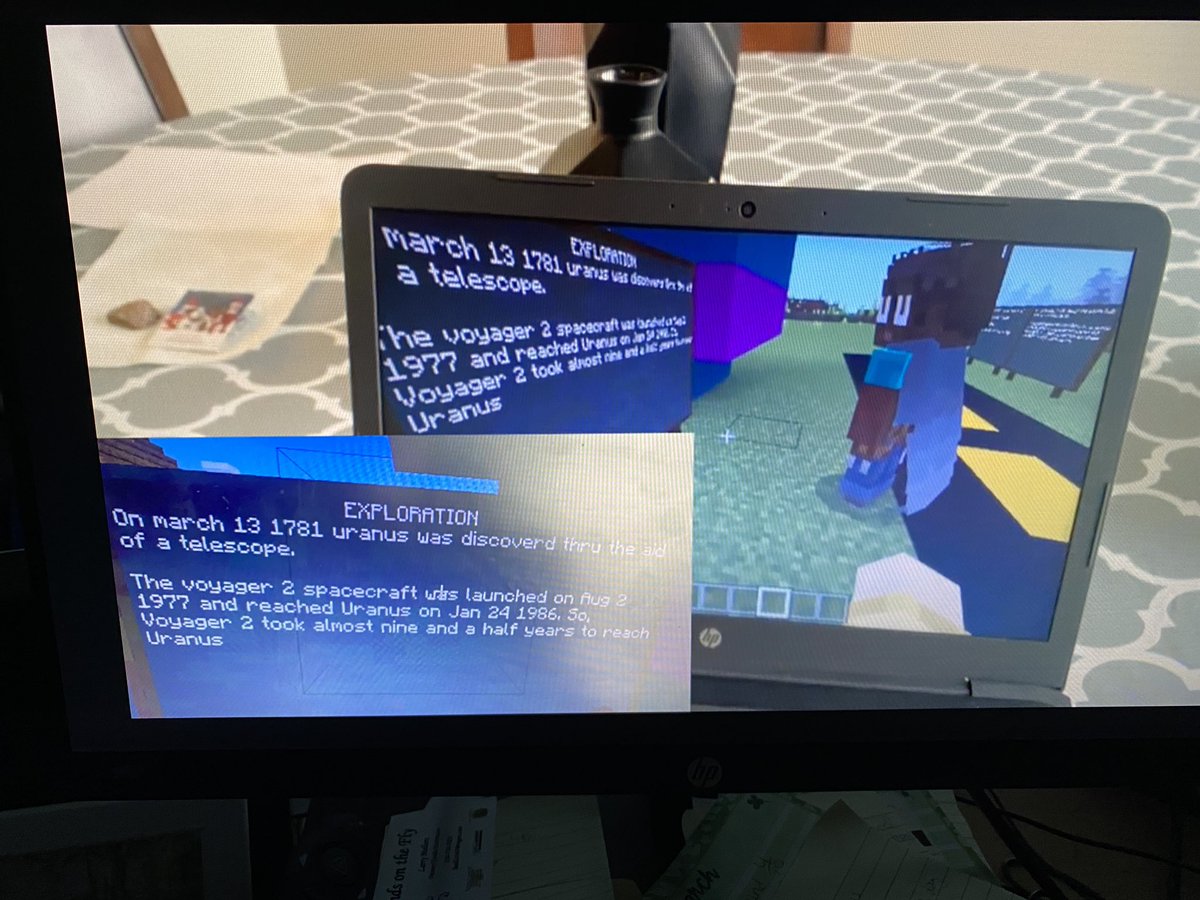 Mrs_evans6's tweet photo. One of my students at home used @PlayCraftLearn to teach us about the planet Uranus. I’m just learning how to use Minecraft, so I’m lucky to have experts in my room already. @svdptiger #studentistheteacher https://t.co/j5YaVEWUwn