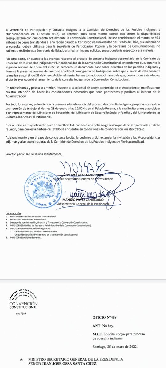druiztagleg's tweet photo. Oficio Segpres a la Convención

"Nos preocupa el que pocos días atrás se haya señalado  que se requería un presupuesto de más de 1.410 millones de pesos para la realización de la consulta (...) dicho monto excede con creces la disponibilidad presupuestaria"

@biobio https://t.co/qeedJD4KX0