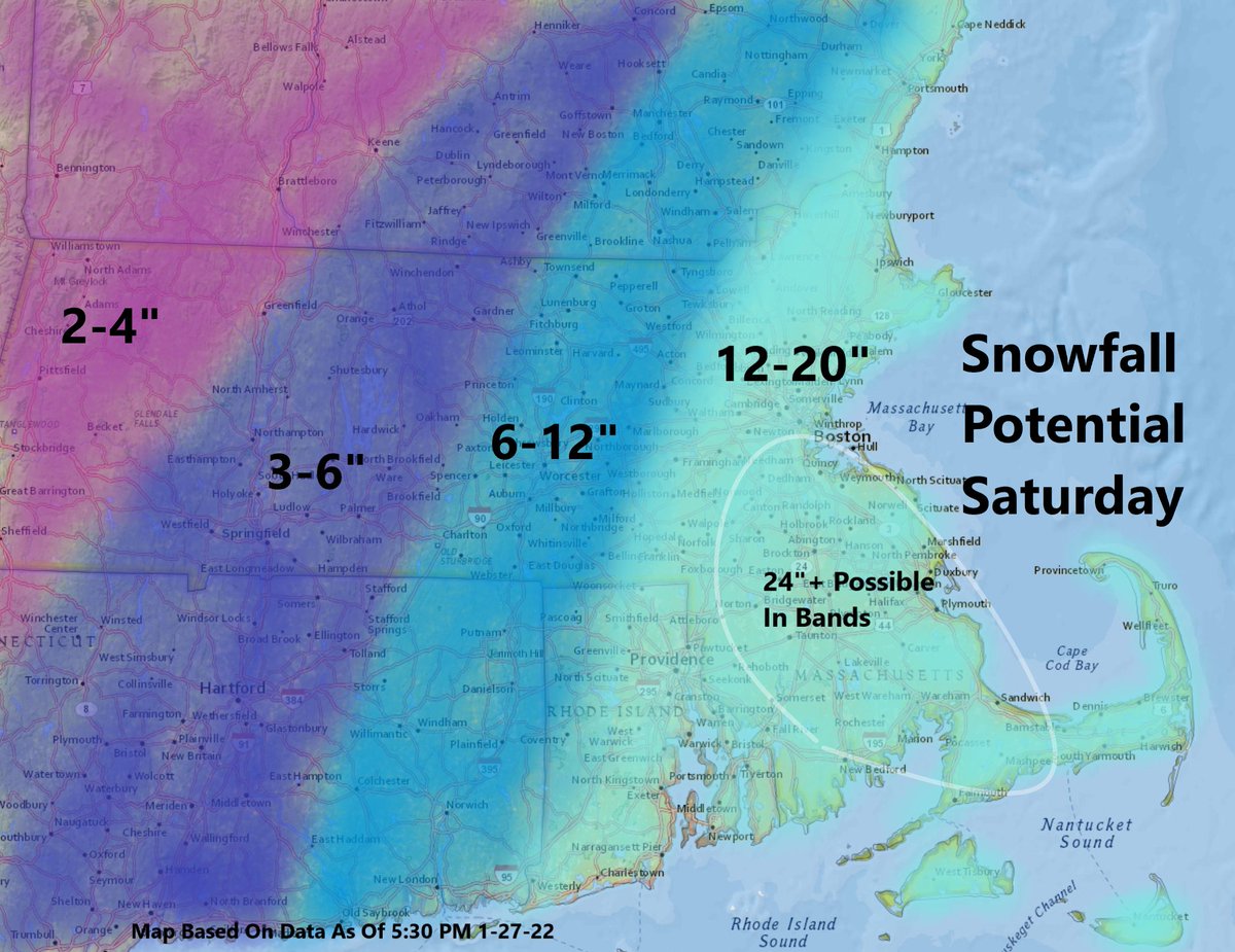 growingwisdom's tweet photo. Wide swath of a foot to a foot an a half for eastern MA.  There is likely going to be a 2ft band somewhere.  Hopefully have a better idea of it tomorrow.  Core of storm is midday Saturday into the evening.  Plan on not being out then.  #WeatherWisdom https://t.co/Bg3PoWOoqK