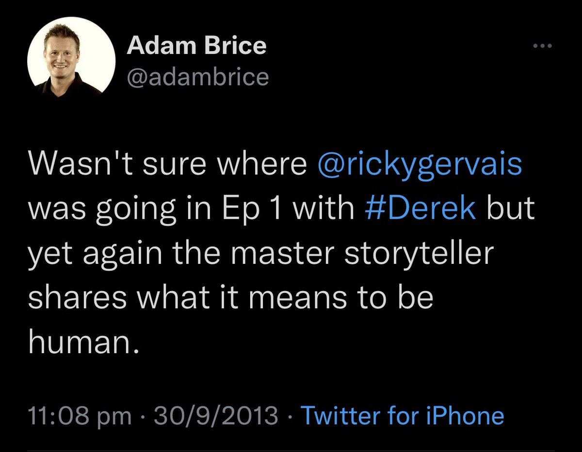 Adam Brice (@adambrice) on Twitter photo 9 years on and a similar reflection. #AfterLife puts the lens on loss and the struggle to be human. The uncomfortable parts of life. But also the humor and beauty in it. <a href="/rickygervais/">Ricky Gervais</a> is the storyteller the world needs right now. Thanks Ricky and team. 🙏👏👏👏 9 years on and a similar reflection. #AfterLife puts the lens on loss and the struggle to be human. The uncomfortable parts of life. But also the humor and beauty in it. <a href="/rickygervais/">Ricky Gervais</a> is the storyteller the world needs right now. Thanks Ricky and team. 🙏👏👏👏