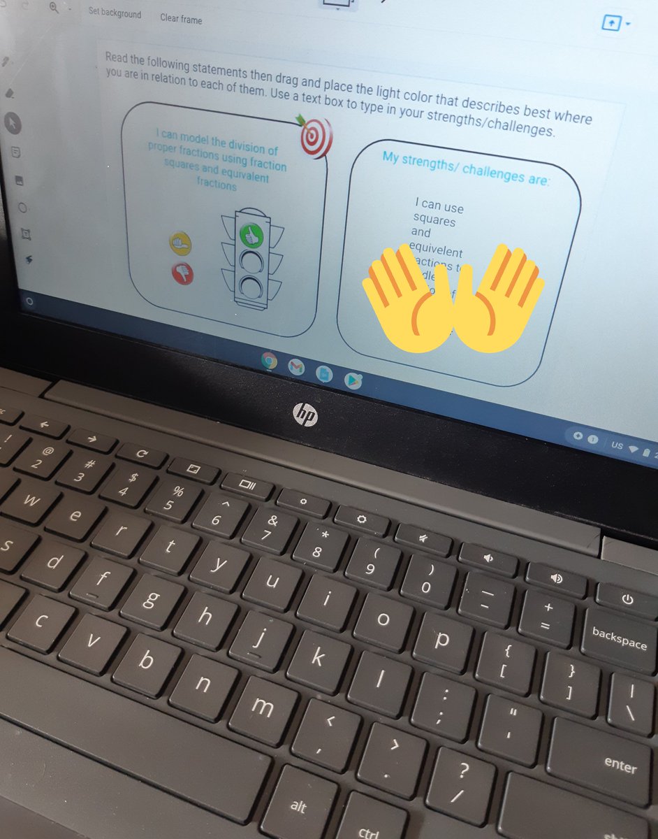 S_Achkar's tweet photo. Gr.8 students @CJHS_HRSB used jamboard today to model fraction multiplication in @MsWebb17's class and fraction division in Mr Roach's class. They also took time to reflect on some of their strengths and challenges. #HRCE_Math https://t.co/nGqIXikUEz