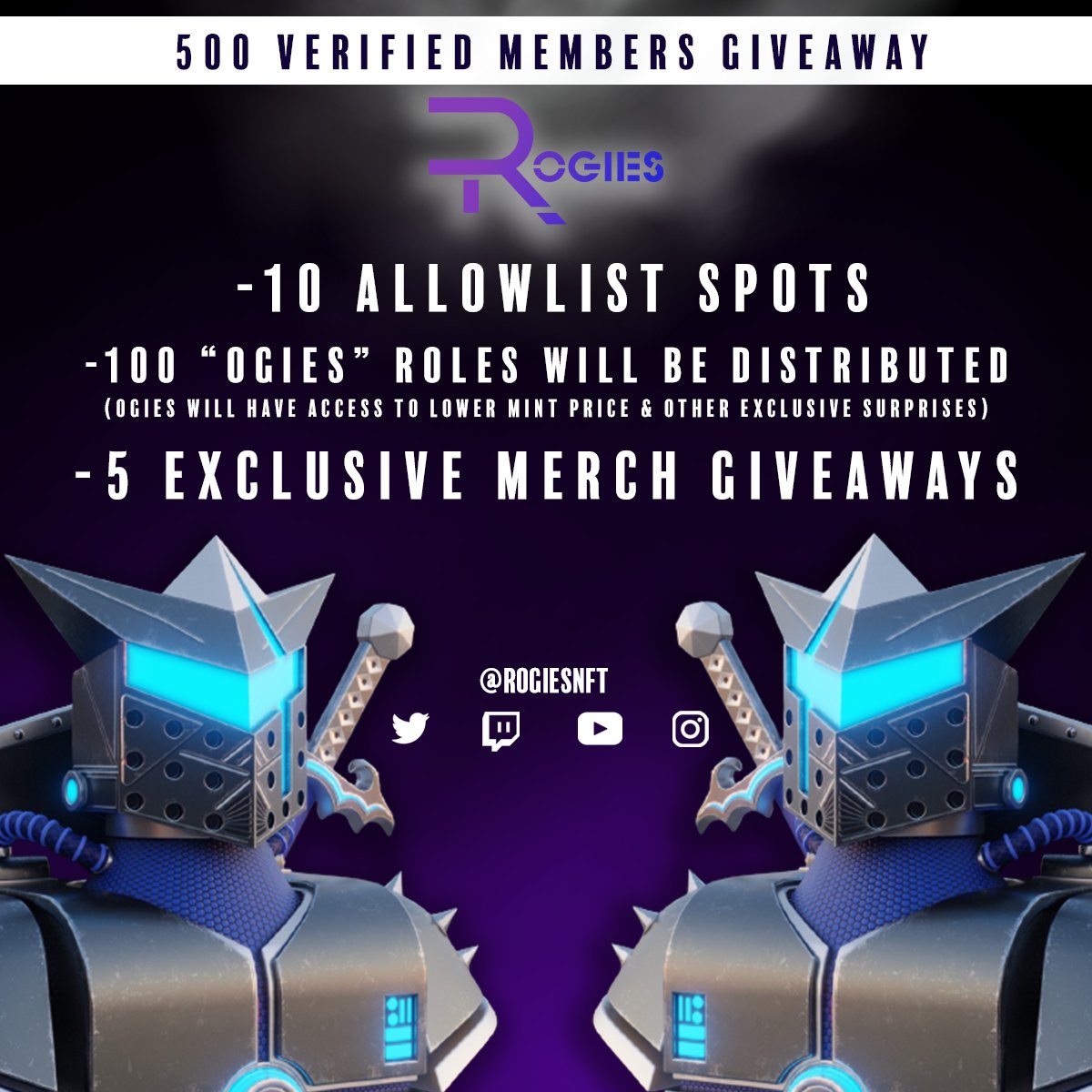ROGIESNFT's tweet photo. 500 VERIFIED MEMBERS GIVEAWAY

Thank you to all the new members that join in the last 24 hours!
We're gaining traction fast and we'd like to give back to our early members  
- LIKE &amp; RT
- Tag 3 Friends

Winners of the last giveaway were announced in our discord.
#NFTGiveaway #NFT https://t.co/w8HjlX1WDS