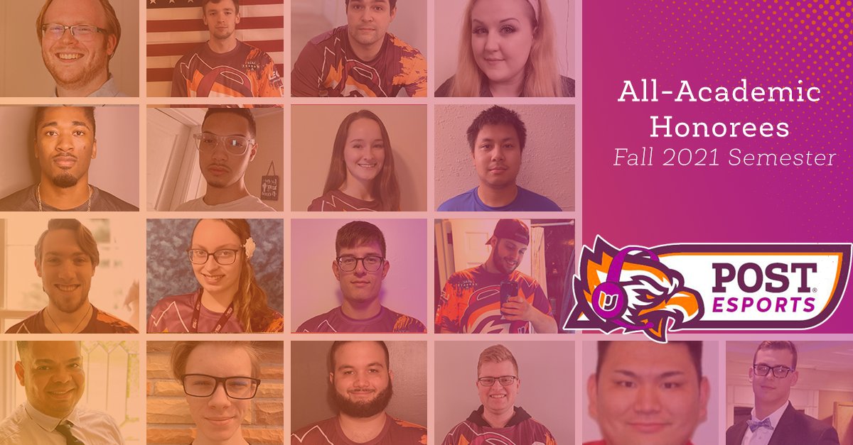 PostUniversity's tweet photo. Congratulations to the #PostEagles Esports team members who helped rank the team in the @ecac_esports Esports All-Academic Honorees Fall 2021 Semester presented by @LenovoLegion. #PostUniversity had 19 students who achieved this goal!
For More Info: https://t.co/2Z15uzsItf https://t.co/sCWhtSnzLK