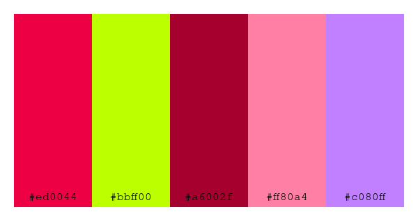 ColPaletteBot's tweet photo. Beep beep, here's a pretty color palette for you!
color-scheme.js parameters used:
- hue: 140
- variation: default
- colors: #ed0044, #bbff00, #a6002f, #ff80a4, #c080ff
Have a lovely evening!
#twitterbot #colorpalette #colors #palette #prettycolors https://t.co/bTXuPvWg1t