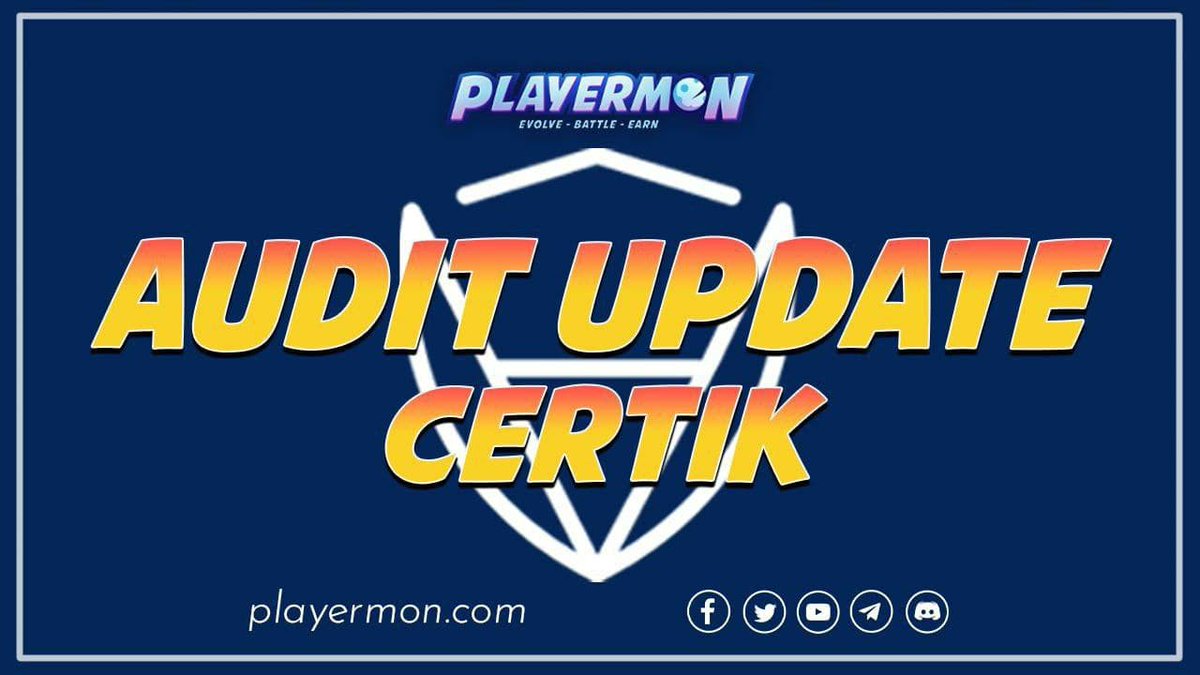 📣 ANNOUNCEMENT 

🔥 WE ARE CERTIK-FIED 🔥

We have done our Audit with #Certik, one of the leading security audit company for smart contract! 

Check our audit report on their website at
 certik.com/projects/playe…
 
t.me/playermon
 
#NFT #Crypto #P2EGame