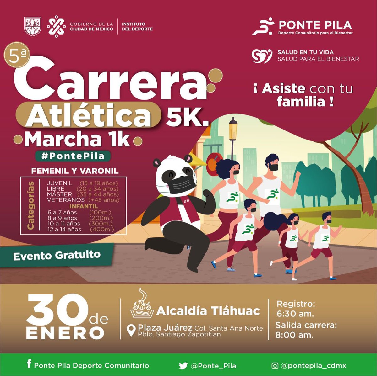 Ponte_Pila_'s tweet photo. Este fin de semana tendremos 2 Carreras Atléticas comunitarias #PontePila no te las pierdas, las sedes serán:
📍Alcaldía Tláhuac,liga de registro👇🏻
https://t.co/Ao14vjOiAD
📍Alcaldía Miguel Hidalgo,liga de registro👇🏻
https://t.co/lXwHZm3ENA
¡Los esperamos habrá grandes sorpresas! https://t.co/zxctE6sDDC