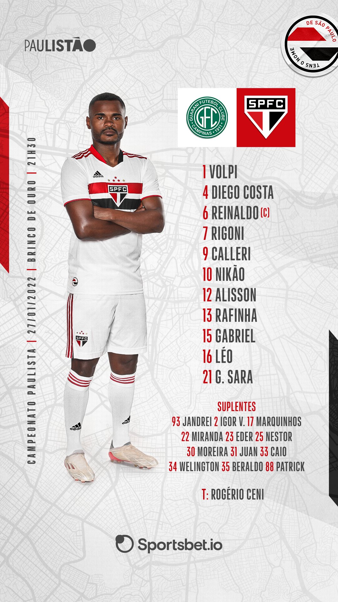 São Paulo FC on X: O Tricolor está escalado! ⚽ Guarani x São