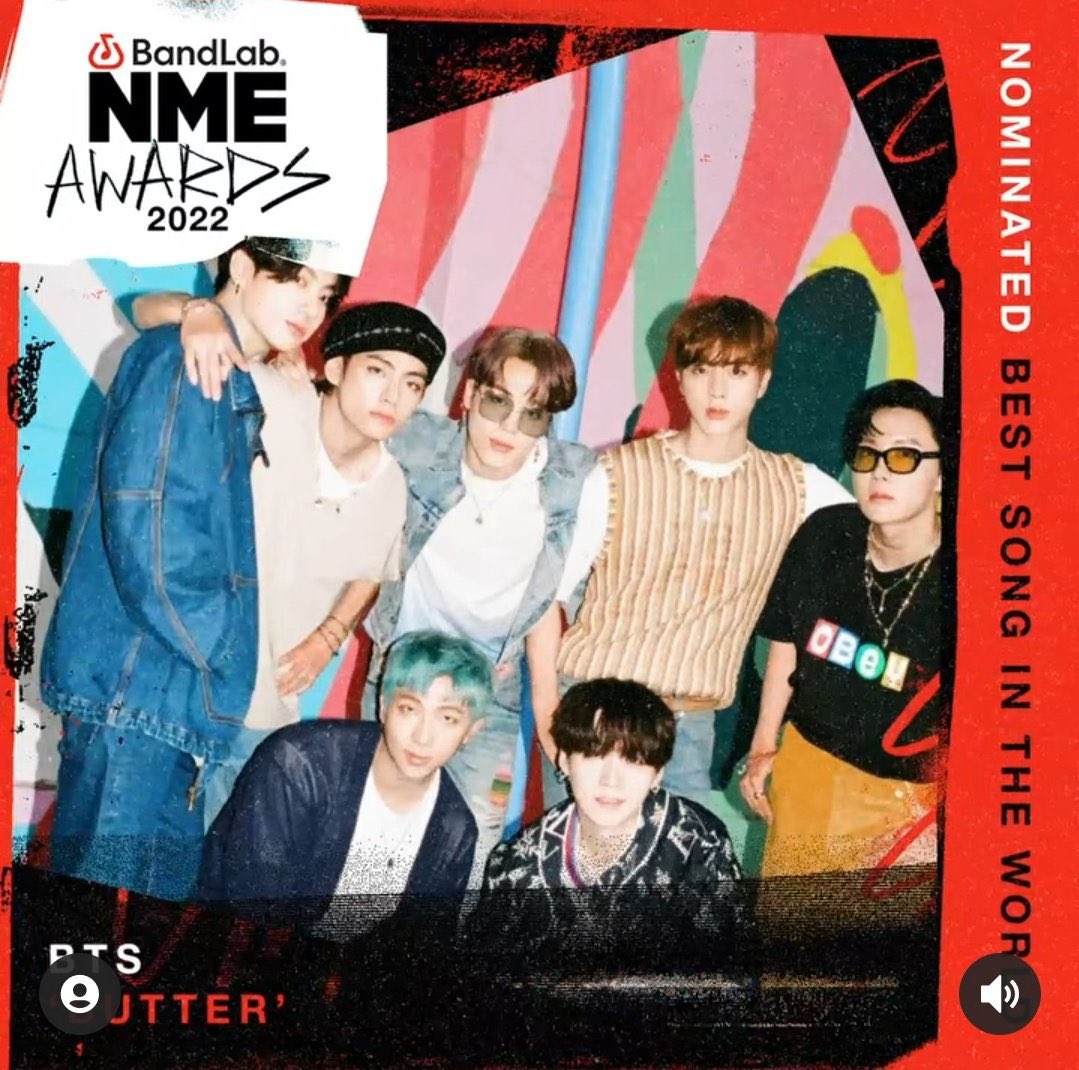 cuttevante's tweet photo. 📄| BTS ha recibido 2 nominaciones en los Premios Band Lab NME 2022. 

 🏆Best Song in the World - Butter
🏆Best Collaboration - My Universe

— No hay votación, los ganadores se anunciarán el 02/03 en la ceremonia. 

Vía: 🖇(https://t.co/K4QZHp64Ic) 

@BTS_twt btschartdata #BTS https://t.co/rwC8xNvI8z