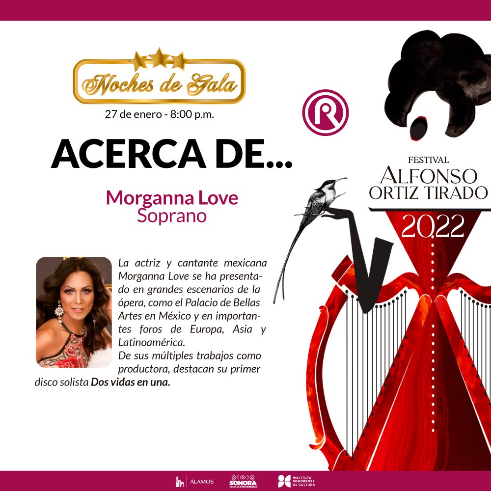RSonoraFM's tweet photo. Conoce a los artistas de esta 7ma Noche de Gala, hoy 27 de enero 🎶🎵#FAOT2022.
- Soprano, @Morganna_Love
- Pianista, Luis Hernández @Vicho_Hernandez
¡No te te pierdas la transmisión en vivo por nuestras redes! 8:00 p.m. @ISCsonora https://t.co/YCS12MOTvy