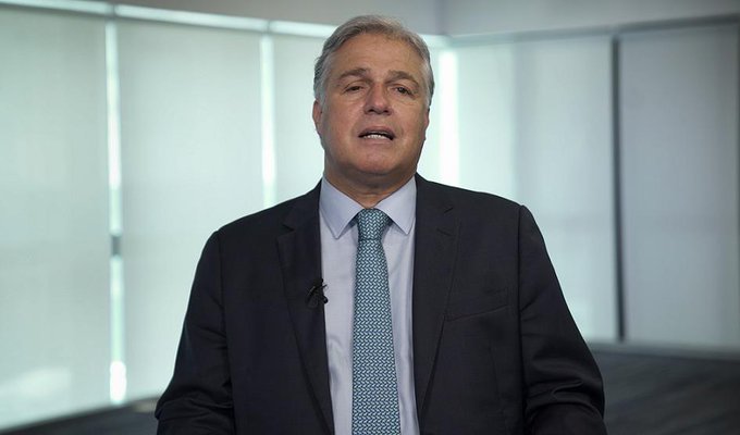 Canciller Bustillo emitiendo el mensaje. 