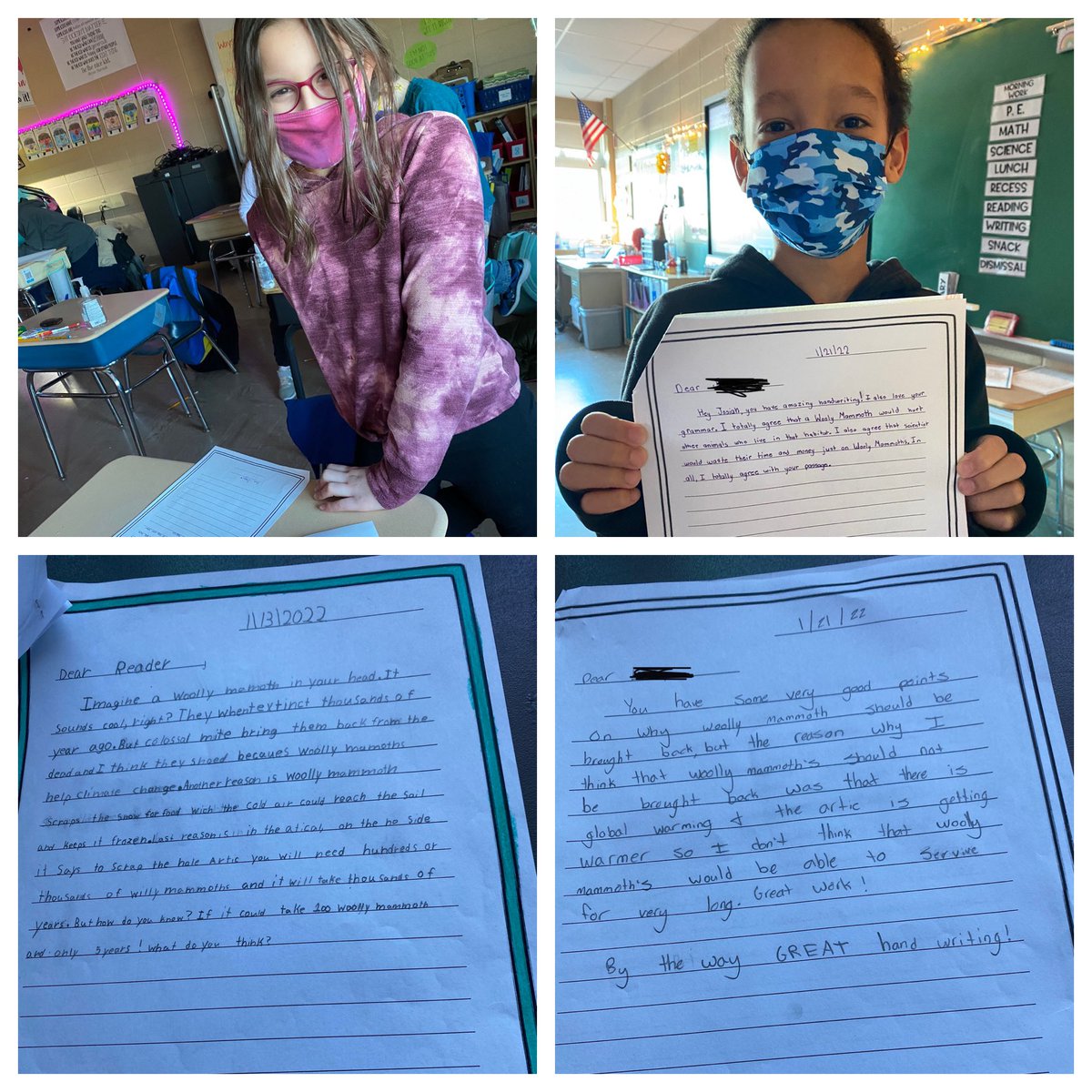 EmilyHoenigmann's tweet photo. When @HoenigmannMr and I both read about the possible return of the Woolly Mammoth with our students (shout out to @Scholastic News!), we must write persuasive letters to each other! Elwood MS kiddos, you made my crew feel so special. 💕😊 @CherokeeStCSD https://t.co/52UqF7uad6