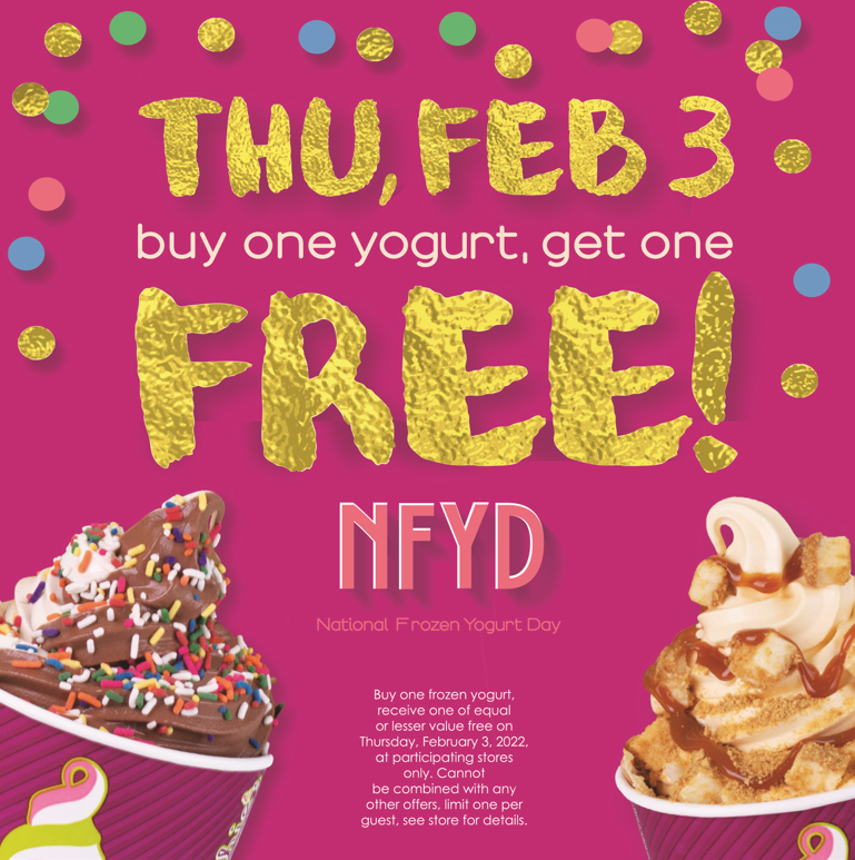 menchies_ca's tweet photo. It's back! In celebration of National Frozen Yogurt Day, join us on February 3 for Buy One, Get One Free frozen yogurt!
#nfyd #bogo #frozenyogurt #free #buyonegetonefree https://t.co/FCx6cPIlFd